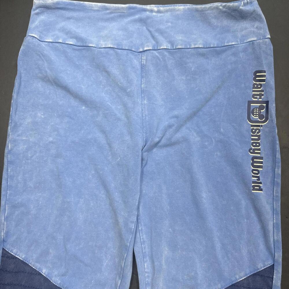 Walt Disney Word Parks Blue‎ Vintage Wash Patchwork Athletic Lounge Leggings Med